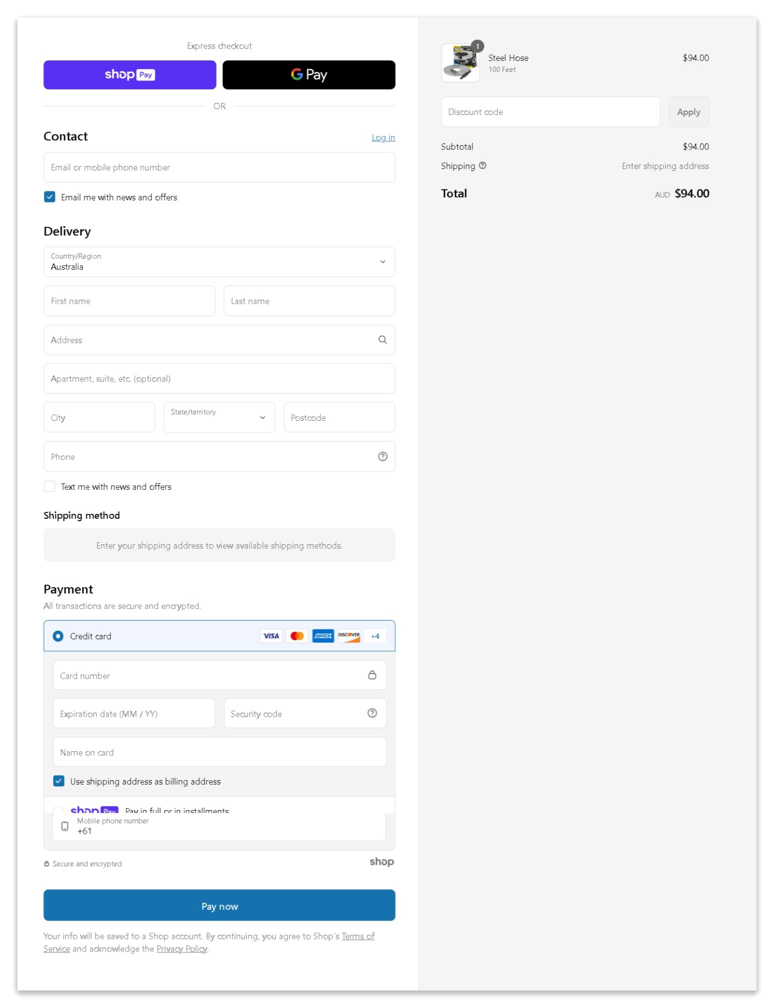 Bionic Steel secure checkout page